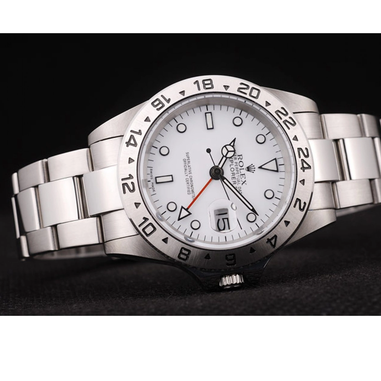 Aaa replica watch Rolex White Stainless Bezel Dial Steel Explorer 0819